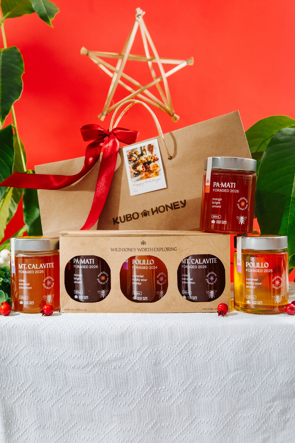 Hapag Set, Light Honeys (3 × 280mL) in Kubo Honey holiday gift packaging