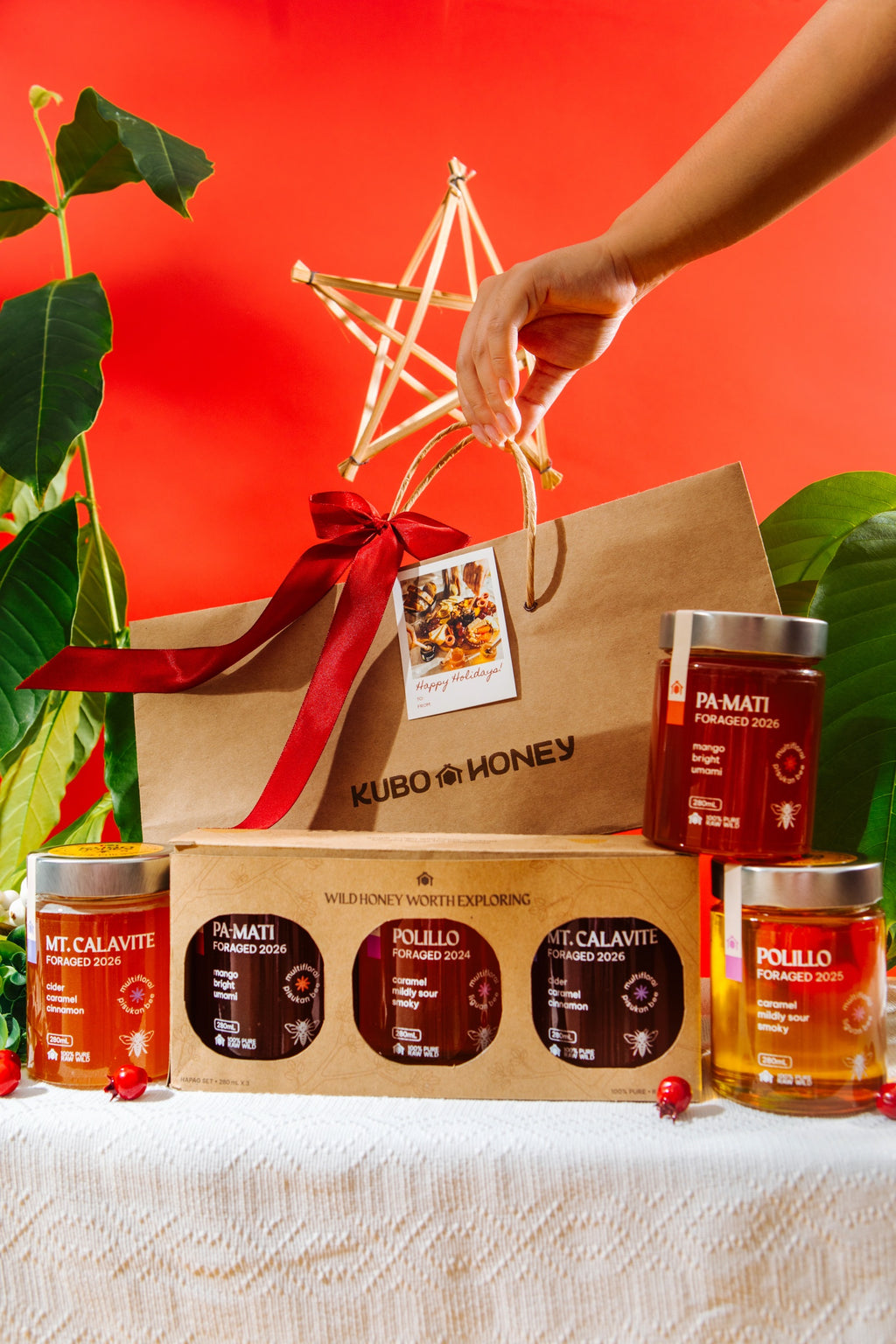 Hapag Set, Light Honeys in Kubo Honey holiday gift packaging, with a paper bag and parol