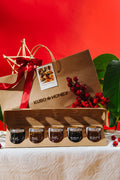 Tasting Set of five 35mL honeys in Kubo Honey holiday gift packaging, with a paper bag, ribbon and gift tag