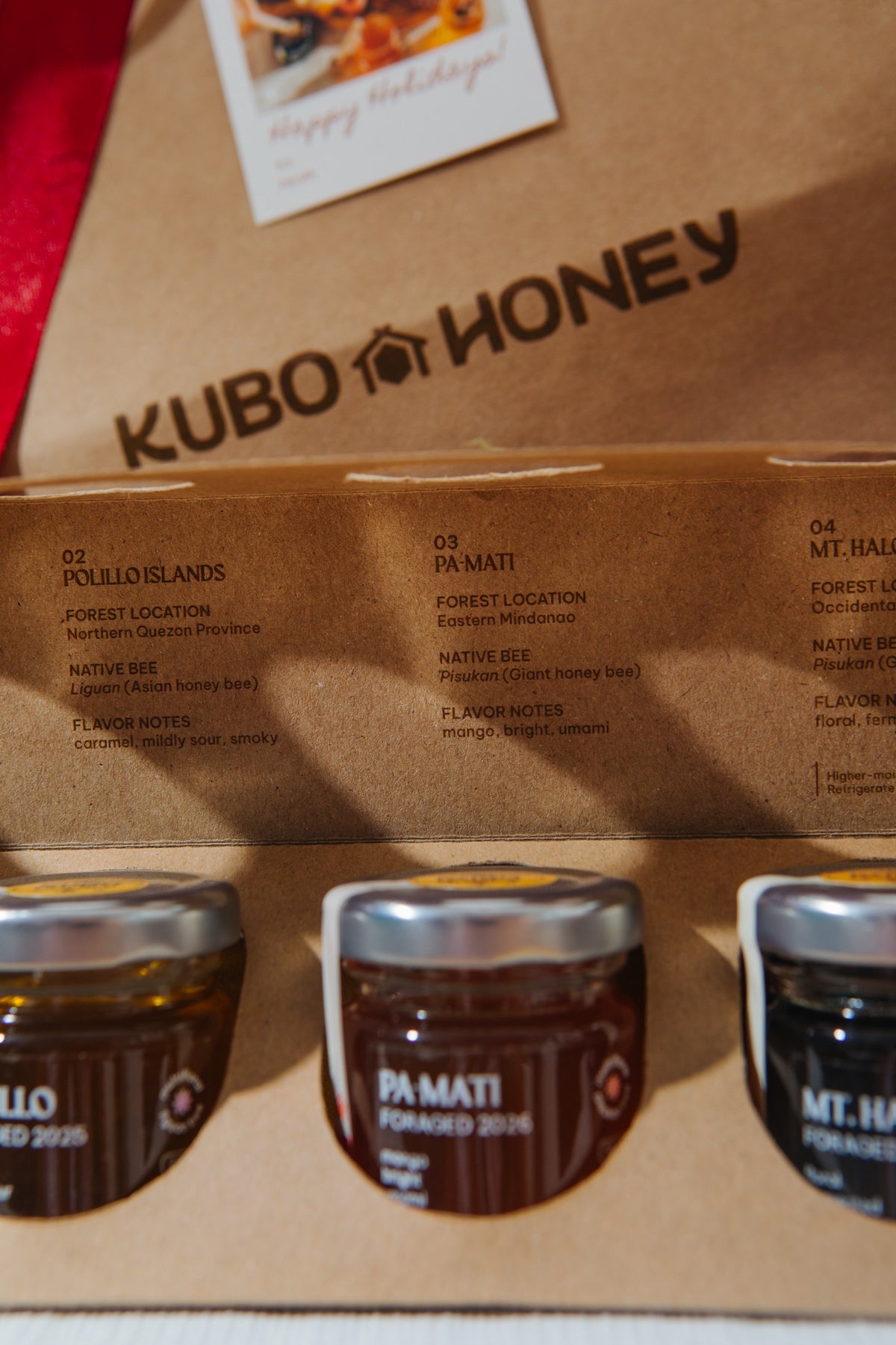 Close-up of the Tasting Set jars and tasting notes