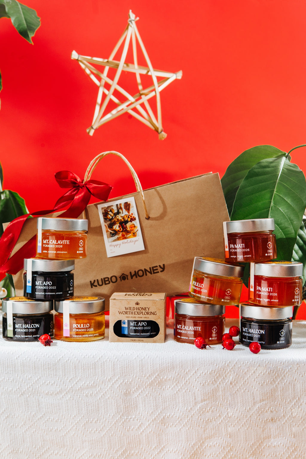 Tikim 100mL holiday gifts, each in Kubo Honey holiday gift packaging