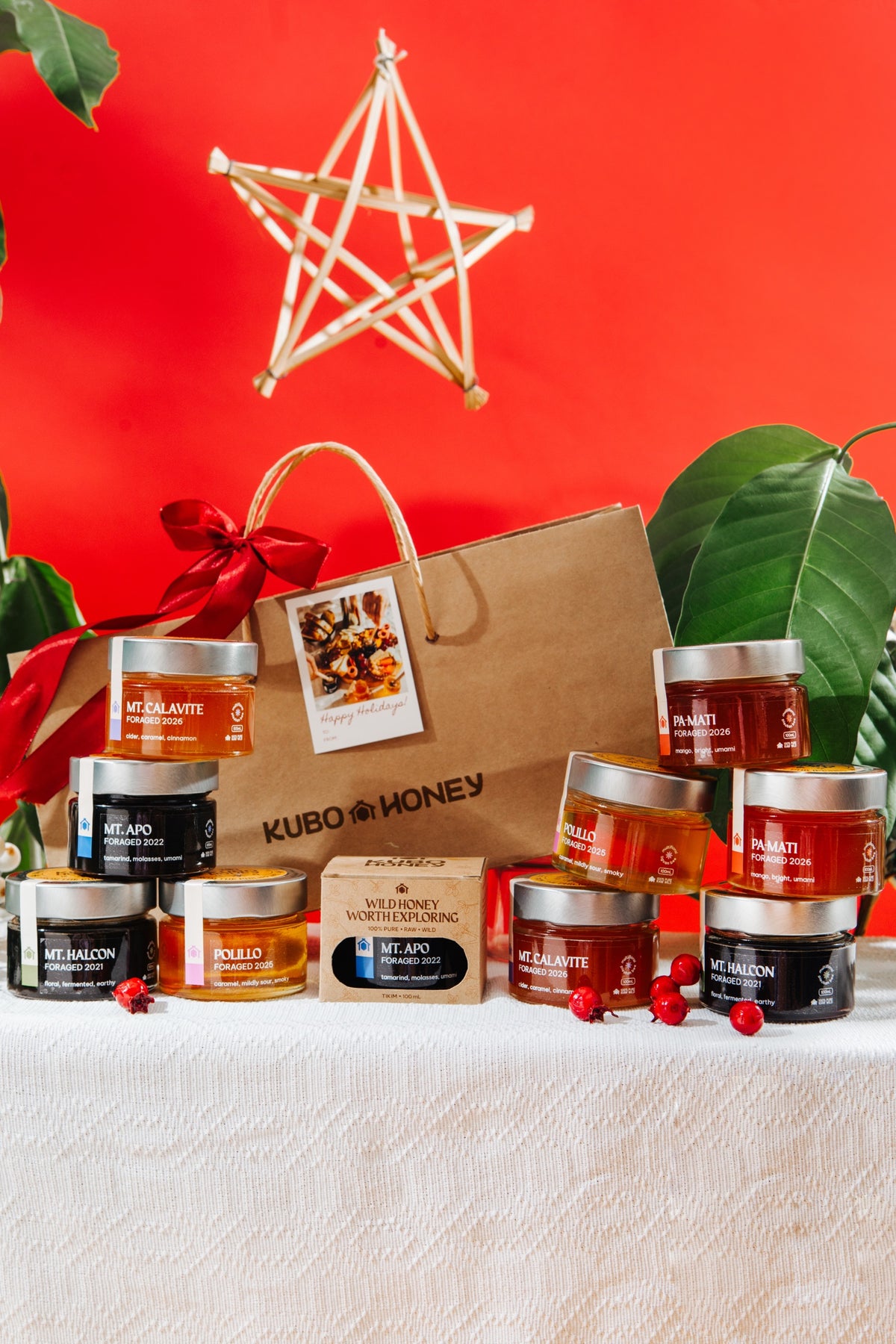 Tikim 100mL holiday gifts, each in Kubo Honey holiday gift packaging
